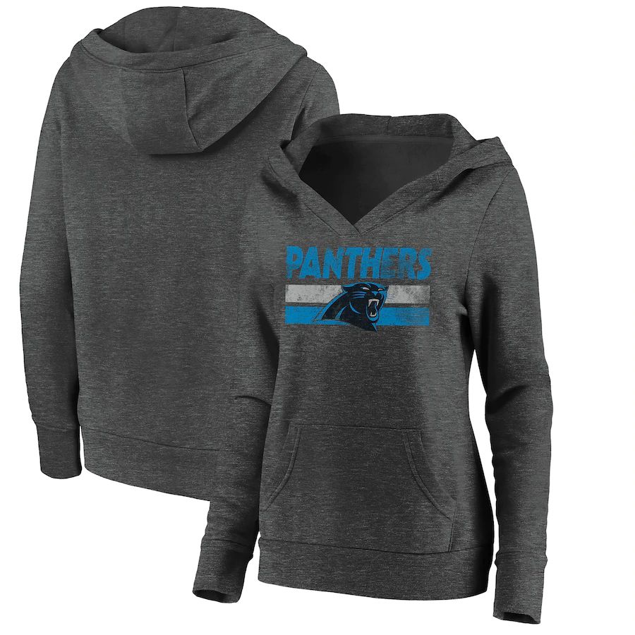 Women Carolina Panthers Fanatics Branded Charcoal First String V-Neck Pullover Hoodie->women nfl jersey->Women Jersey